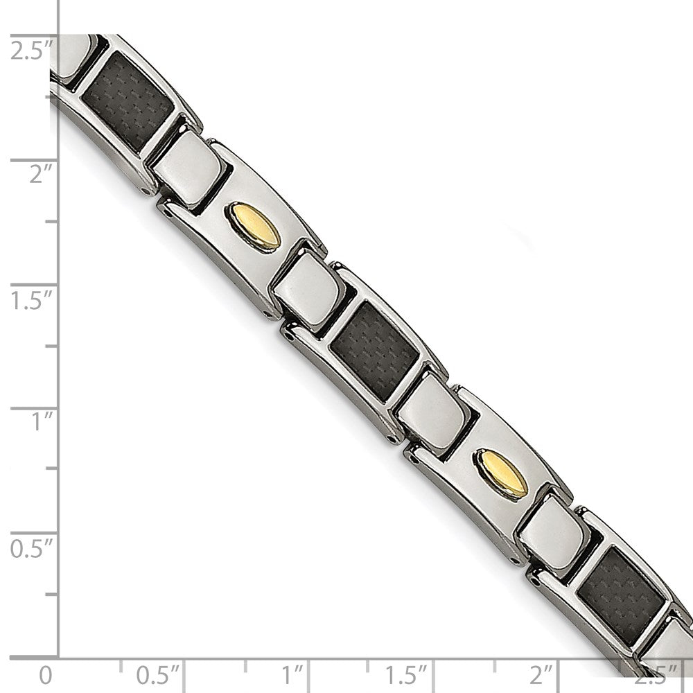 Chisel Stainless Steel Polished Yellow IP-plated with Black Carbon Fiber Inlay 9.5 inch Link Bracelet