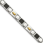 Chisel Stainless Steel Polished Yellow IP-plated with Black Carbon Fiber Inlay 9.5 inch Link Bracelet