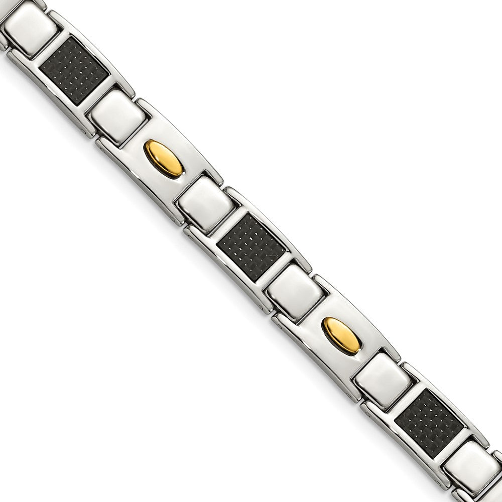 Chisel Stainless Steel Polished Yellow IP-plated with Black Carbon Fiber Inlay 9.5 inch Link Bracelet