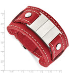 Stainless Steel Red Leather Polished/Brushed Buckle Bracelet