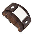 Stainless Steel Dark Brown Leather Polished Buckle Bracelet