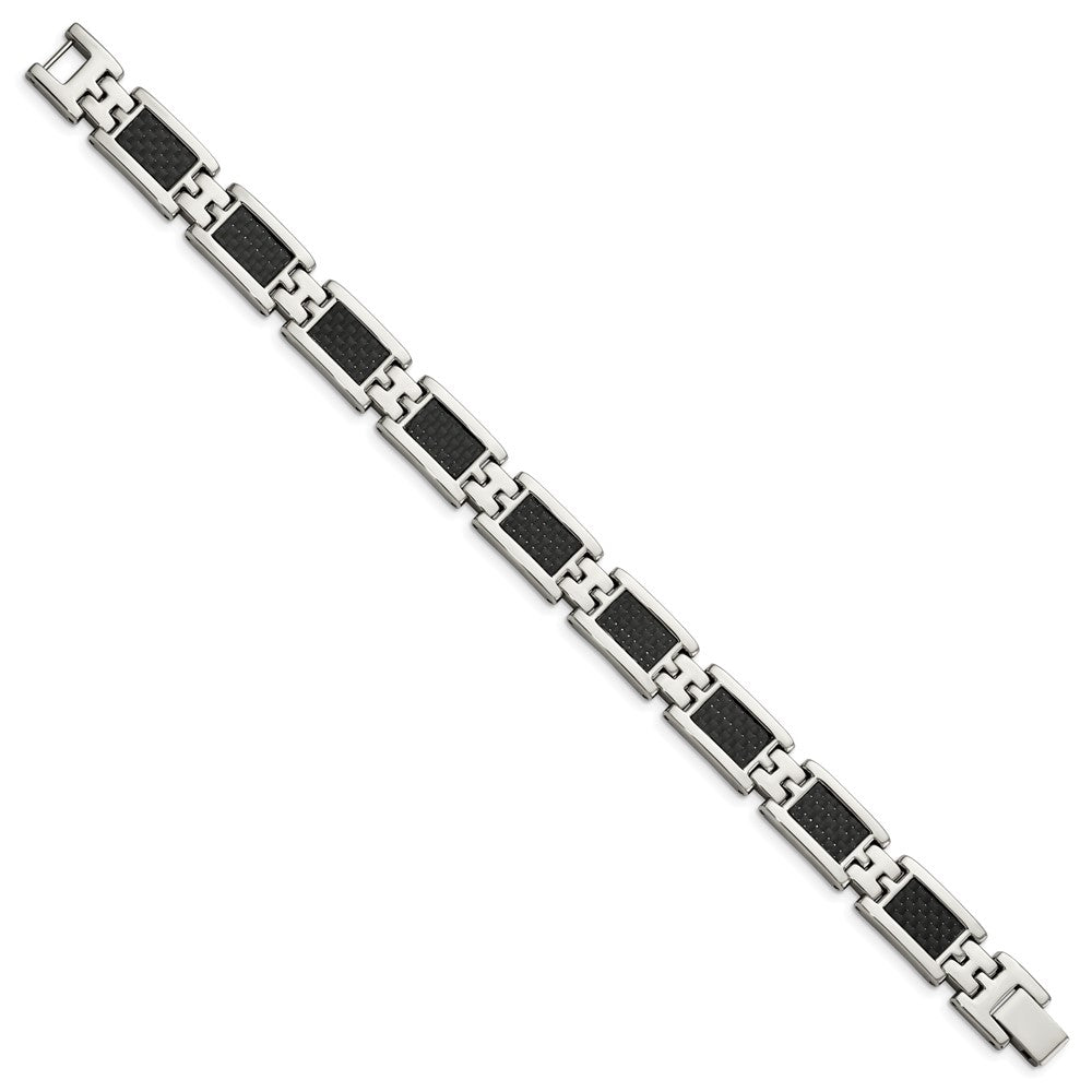 Chisel Stainless Steel Polished with Black Carbon Fiber Inlay 9.25 inch Link Bracelet