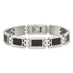 Chisel Stainless Steel Polished with Black Carbon Fiber Inlay 9.25 inch Link Bracelet