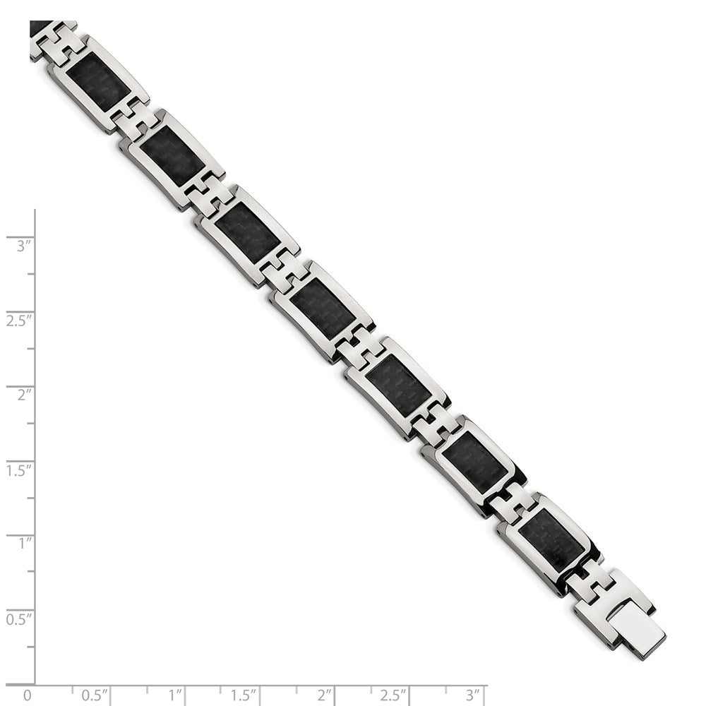 Chisel Stainless Steel Polished with Black Carbon Fiber Inlay 9.25 inch Link Bracelet