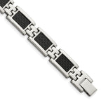 Chisel Stainless Steel Polished with Black Carbon Fiber Inlay 9.25 inch Link Bracelet
