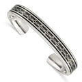 Chisel Stainless steel Polished Black IP-plated with Black Carbon Fiber Inlay Cross Design Cuff Bangle