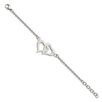 Stainless Steel Polished w/CZ Hearts 6.5in w/1.25in ext. Bracelet