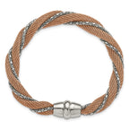 Stainless Steel & Rose IP-plated Polished Twisted Mesh Chain Bracelet