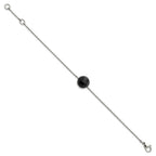 Stainless Steel Polished Dark Brown Glass w/1in ext Bracelet