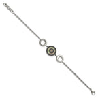 Stainless Steel Polished Black MOP & Crystal w/.5in ext Bracelet