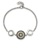 Stainless Steel Polished Black MOP & Crystal w/.5in ext Bracelet