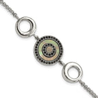 Stainless Steel Polished Black MOP & Crystal w/.5in ext Bracelet