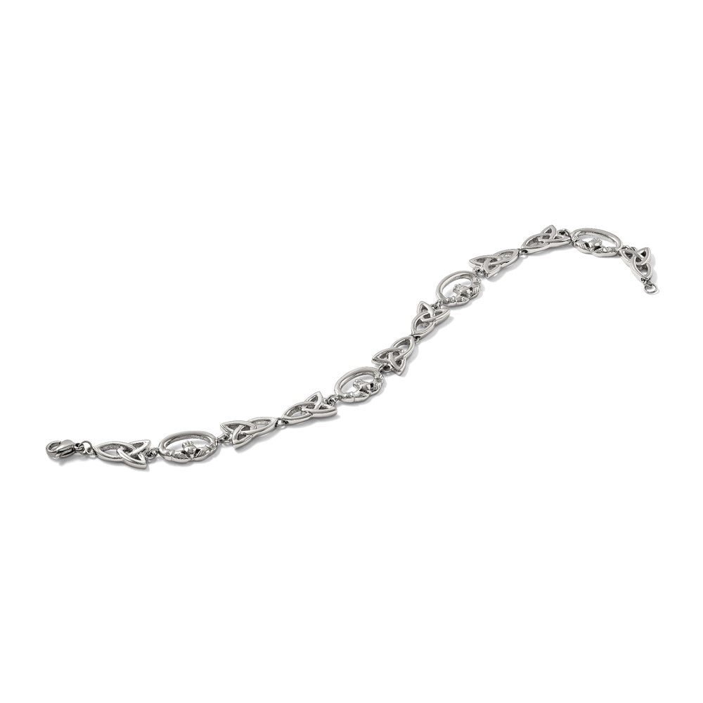 Chisel Stainless Steel Polished 7.75 inch Claddagh and Trinity Knot Bracelet