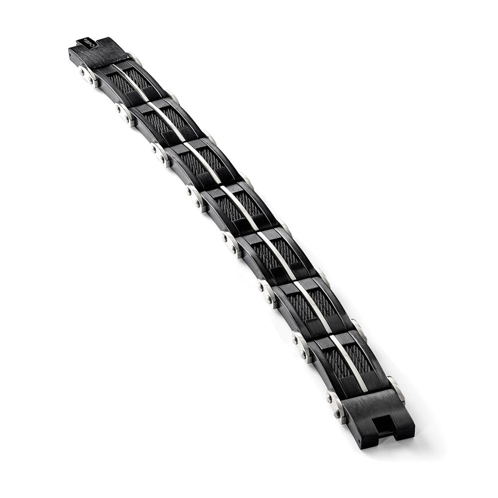 Chisel Stainless Steel Brushed and Polished Black IP-plated with Cable Inlay 8.75 inch Link Bracelet