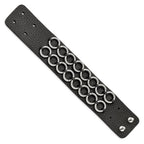 Stainless Steel Polished Textured Black Leather 7.75in Bracelet