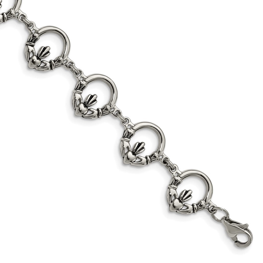 Stainless Steel Polished Claddagh 7.25in Bracelet