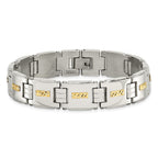 Chisel Stainless Steel Polished with Diamond-cut 14k Gold Inlay 8 inch Link Bracelet