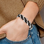 Chisel Stainless Steel Polished Black Braided Leather 8 inch Bracelet