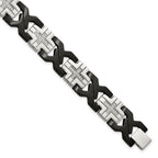Chisel Stainless Steel Brushed and Polished Black IP-plated with CZ 8.25 inch Cross Link Bracelet