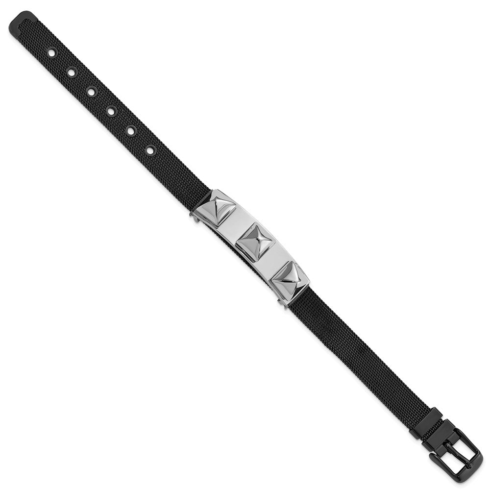 Stainless Steel & Black IP-plated Polished Mesh Spike Bracelet