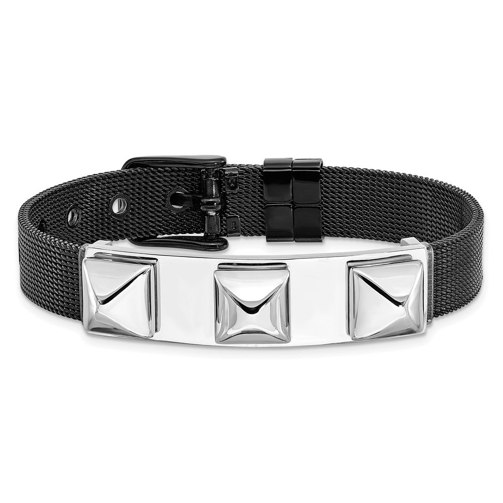 Stainless Steel & Black IP-plated Polished Mesh Spike Bracelet