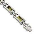 Stainless Steel Polished w/Brown Camo Fabric Inlay 8.75in Bracelet