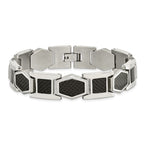 Chisel Stainless Steel Polished with Black Carbon Fiber Inlay 8.75 inch Link Bracelet
