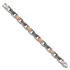 Chisel Stainless Steel Polished with Black and Orange Rubber 8.75 inch Link Bracelet