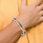 Chisel Stainless Steel Polished with Black and Orange Rubber 8.75 inch Link Bracelet