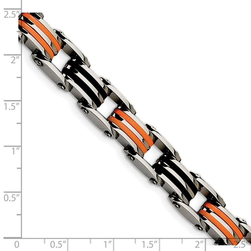 Chisel Stainless Steel Polished with Black and Orange Rubber 8.75 inch Link Bracelet