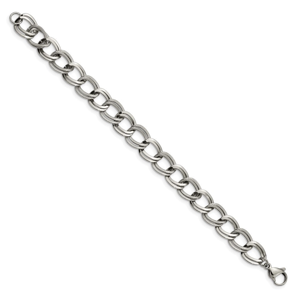 Chisel Stainless Steel Polished and Textured Link Bracelet