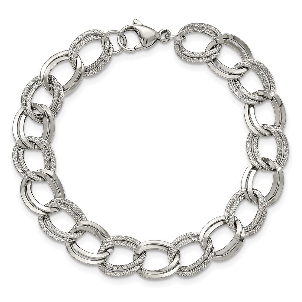 Chisel Stainless Steel Polished and Textured Link Bracelet
