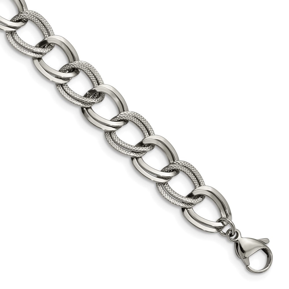 Chisel Stainless Steel Polished and Textured Link Bracelet