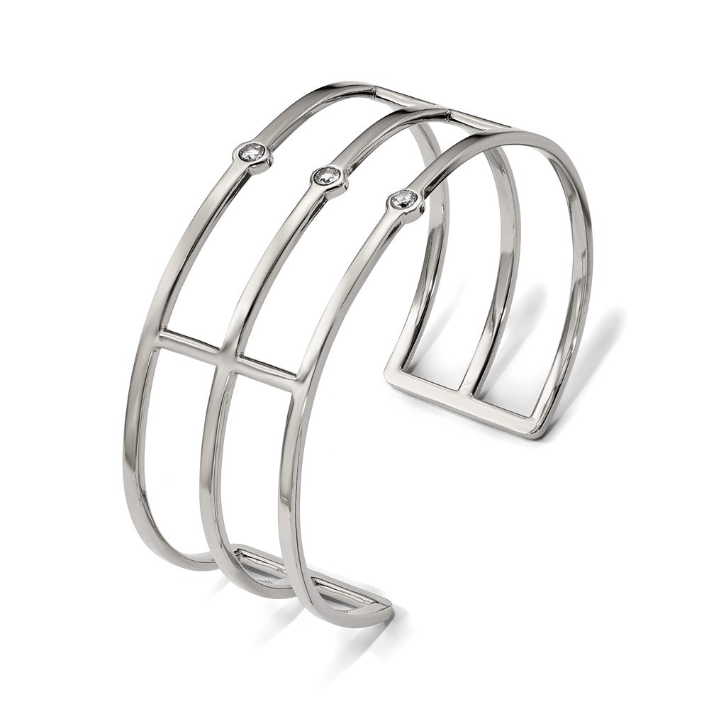 Stainless Steel Polished CZ Cuff Bangle