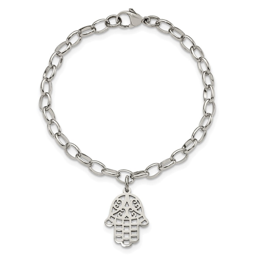 Chisel Stainless Steel Polished Chamseh/Hamsa 7 inch Bracelet