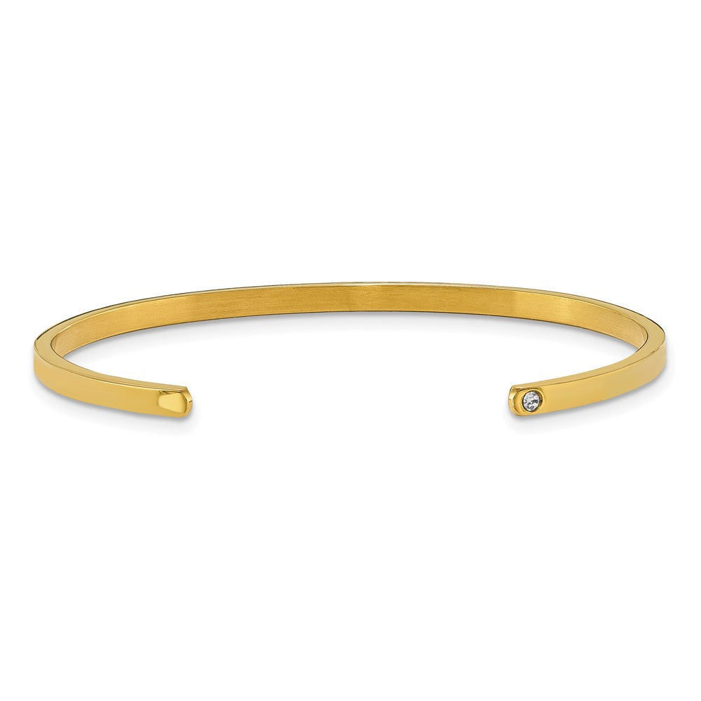 Chisel Stainless Steel Polished and Enameled Yellow IP-plated with Crystal LOVE YOU TO THE MOON AND BACK 3mm Cuff Bangle