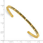 Chisel Stainless Steel Polished and Enameled Yellow IP-plated with Crystal LOVE YOU TO THE MOON AND BACK 3mm Cuff Bangle