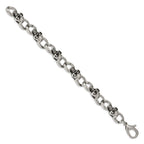 Chisel Stainless Steel Antiqued and Polished with CZ Skull Link 9 inch Bracelet