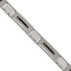 Stainless Steel Polished and Textured Black IP-plated 8.75in Bracelet
