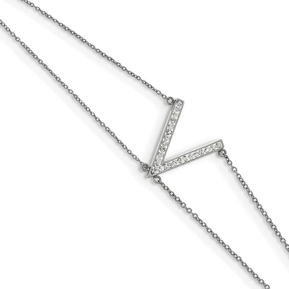 Stainless Steel Polished w/Preciosa Crystal MultiStrand w/2in ext. Bracelet