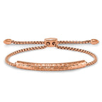 Chisel Stainless Steel Polished and Hammered Rose IP-plated Adjustable Bar Bracelet