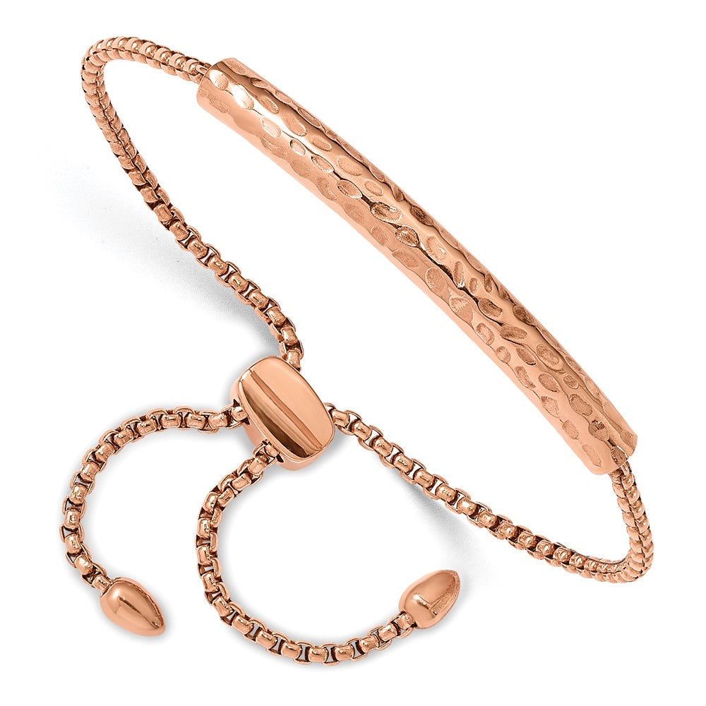 Chisel Stainless Steel Polished and Hammered Rose IP-plated Adjustable Bar Bracelet