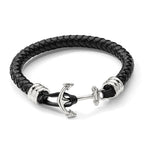 Chisel Stainless Steel Polished Anchor Black Braided Leather 8.5 inch Bracelet