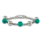 Stainless Steel Polished w/Imit.Turquoise Beads w/2in ext. 7in Bracelet