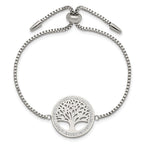 Chisel Stainless Steel Polished with Preciosa Crystal Tree of Life Adjustable Bracelet