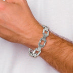 Chisel Stainless Steel Polished and Textured 8.5 inch Rounded Square Open Link Bracelet