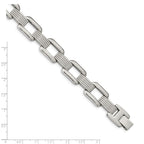Chisel Stainless Steel Polished and Textured 8.5 inch Rounded Square Open Link Bracelet