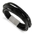 Chisel Stainless Steel Brushed Multi Strand Black Braided Leather 8.25 inch Bracelet