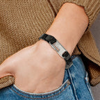 Chisel Stainless Steel Brushed Black Leather 8 inch Bracelet