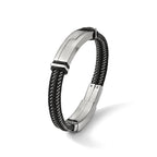 Chisel Stainless Steel Polished Braided Wire and Black Leather with Rubber Adjustable 8.25 to 8.75 inch ID Bracelet